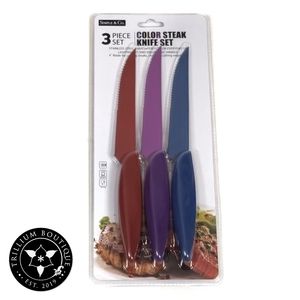Simple & Co 3 Piece Color Steak Knife Set 4" Blade